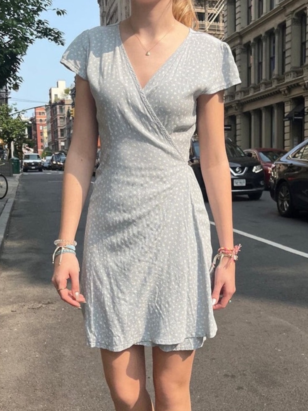 Brandy Melville Light Blue Floral Wrap Mini Dress